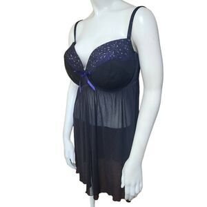 Cacique Black & Purple Leopard Print Chemise (22/24)